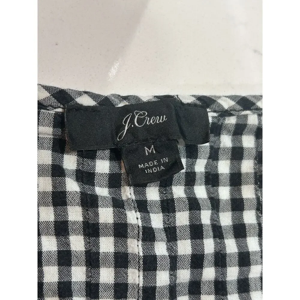 J.Crew Black & White Plaid Floral Detail Blouse M